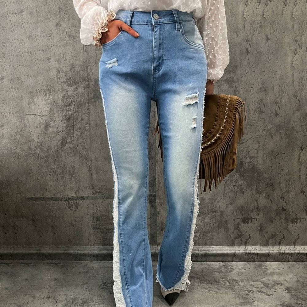 SOLD Light Blue Distressed Bootcut Jeans - Picture 4 of 4